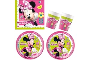 Procos 10210592 - Partyset S Disney Minnie Happy Helpers, 52-teiliges Set, 16 Teller, 16 Becher, 20 Servietten, Einweggeschirr, Partygeschirr, Tischdekoration