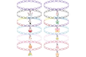 PINKSHEEP 12PCS Choker Necklace Set for Kids Teens Girls Women, Pendant Charm Unicorn Rainbow Panda Cat Heart Flower Mermaid Chokers Henna Tattoo Stretch Elastic Black Pink Green Blue Red