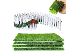 DOG'S BOOTY Miniatur Garten Kunstrasen Set - 4 Stück Zum Basteln, 90cm Wichtel Zaun, Künstlicher Rasen, Deko für Puppenhaus und Miniatur Zubehör