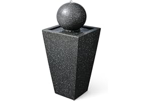 MDA Designs Osiris Outdoor Sphere and Column Water Feature LED Lit Self-Contained Garden and Patio Water Fountain