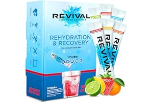 REVIVAL SHOTS Revival Rapid Rehydration Electrolytes Powder - High Strength Vitamin C, B1, B3, B5, B12 Supplement Sachet Drink, Effervescent Electrolyte Hydration Tablets - 12 Pack Assorted Flavours