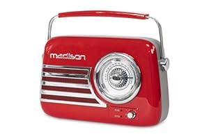 Madison - FREESOUND-VR40R - Vintage radio bateryjne o mocy 30W z Bluetooth, USB i FM - czerwony