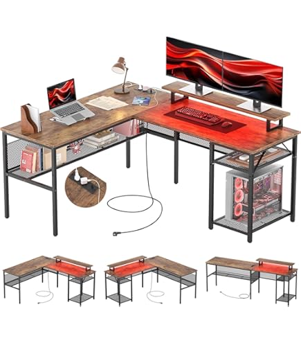 SyberDesk Scrivania angolare da gioco, V2 LED, 197 x 132 cm, tavolo da gioco RGB a forma di L, HUB USB, gestione dei cavi, scrivania per computer a forma di L (sinistra