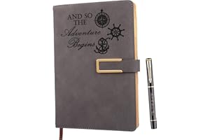 FARFUME Journal d'écriture d'aventure rechargeable pour hommes et femmes A5 doublé en similicuir Cahier à couverture rigide Collège 200 pages lignées Journal personnel plat avec stylo et boucle magnétique