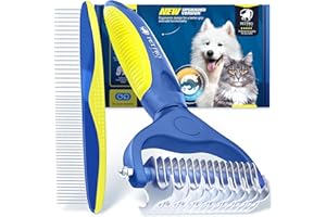 PETPROVED Dematting Comb for Dogs Cats Dog Grooming Brush Undercoat Rake Dog Deshedding Tool for Dogs Cats Pet Grooming Brush Undercoat Rake Cat Matted Fur Remover Detangler