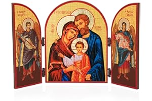NKlaus Sacra Famiglia Icona in legno trittico 25x16cm cristiano 11323