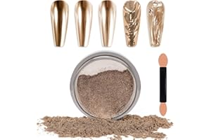 Laza Chrome Nail Powder Mirror Effect Metallic Dust Holographic Glitter Glazed Manicure Decoration Reflective Pigment for DIY Gel Polish Nail Art, Resin Craft, Gifts - Champagne Gold