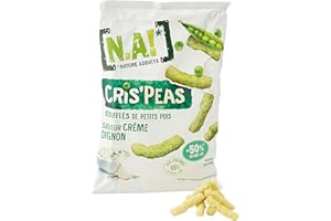 N.A! Nature Addicts - Crisp'Peas Crème Oignon - Soufflés de Petits Pois, Légers et Délicats - 50% de Matières Grasses en Moins - Sans Gluten - Source de Fibres et de Protéines - 5 Sachets de 50 gr