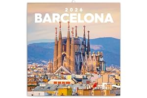 NOTIQUE Kalendarz ścienny 2026 Barcelona, kalendarz broszurowy z kalendarzem miesięcznym, kalendarz broszurowy 30 x 30 cm (otwarty 30 x 60 cm)