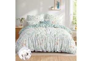 Aisbo Sängkläder 200 x 220 bomull grönt blommönster – sängkläder set 200 x 220 cm påslakan 3 delar med 2 örngott 80 x 80 cm
