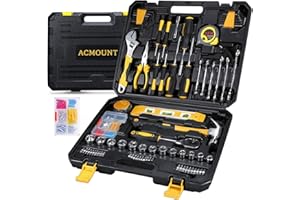 Acmount Tool Kit Set 145 Pcs, Home Portable General Repair Basic Hand DIY Tools for Men Women, Motorbike Car Vehicle Toolbox with Wrench Screwdriver Hex Key & Tool Box Case