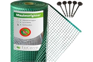 EraGreen® Rejilla antitopos de 10 m x 1,2 m de ancho, incluye 10 anclajes de tierra gratis, protección contra topos para césped enrollado y césped, protección contra topos para su jardín