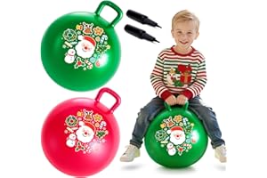 U&C Planet Christmas Ballon Sauteur 45 cm Hopperball pour Enfants de 3 à 8 Ans Bouncy Ball en PVC Robuste avec Pompe à Air Bouncy Hopper pour Sauter et Jouer à l'Intérieur ou à l'Extérieur, Lot de 2