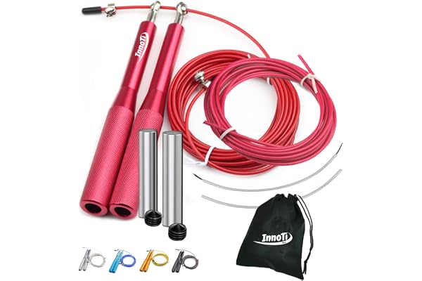 InnoTi Corde à Sauter Crossfit - Avec ou Sans Ballast - Fitness Jump Rope à Grande Vitesse pour la Boxe - Corde à Sauter Sport Légère en Aluminium pour Doubles Sauts - Réglable