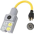 NEMA L14-30P to 4 Port 5-15R 5-20R/L14-30R 5 Outlet 120/240V 30 Amp 4 Prong Twist Lock Male Plug to Female Receptacle Home Appliance RV Generator Power Cord Adapter