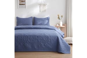 beeweed Colcha Tiro de Cama 240x260cm Gris Azul, Colchas de Microfibra, Tiro del Edredón Tiro de Cama Manta Ligera, Edredón Cosido con Ultrasonidos con 2 Fundas de Almohada, Estampado Floral