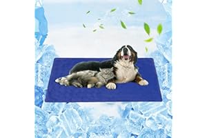 Vamcheer Cooling Mat for Dogs - Durable Pet Cool Mat for Dogs and Cats, Non-Toxic Gel Self Cooling Pad Bed, Keep Puppy Cool in Hot Summer, Double-Sided Use for Kennel Crate Home Travel, Blue, 90x140cm