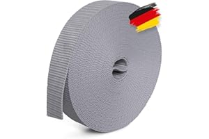 BAUHELD Sangle universelle de 10 m, 50 mm, fabriquée en Allemagne, en polypropylène, pour fixation, couture ou accessoires pour sac à dos, valise, boucle enfichable, sangle de serrage, grise