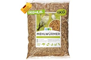 Mehlwürmer getrocknet 1kg = 6500ml Insektensnack für Vögel, Fische, Schildkröten, Nager und Reptilien, Vogelfutter Wildvögel Ganzjährig, Eichhörnchen Futter, Igelfutter