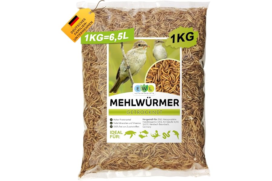 EWL Getrocknete Mehlwürmer 1kg (6,5L) | Vogelfutter & Wildvogelfutter