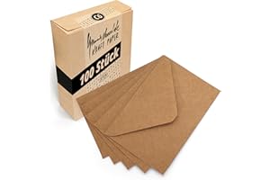 Japun - Enveloppes (100 pièces) en papier kraft vintage marron, enveloppe sans fenêtre, colle humide - DIN C6-162 x 114 mm