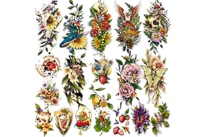 Acevegue 34 Hojas Tatuajes Temporales Set, 10 Hojas Grandes Realista Flor Tatuajes Falsos, 24 Hojas Coloridas Frutas Pequeñas Flores Tatuaje Calcomanias