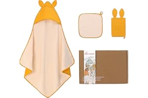 AMO NENES Ensemble de serviettes à capuche pour bébé 100 % coton super doux et absorbant, grande taille 85 x 85 cm, ensemble de 3 pièces pour fête prénatale, cadeau pour nouveau-né, garçons et filles.
