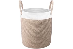 Mardiko Cotton Rope Basket Large Laundry Basket Woven Baby Storage Laundry Hamper with Handle 40L for Diaper Blanket Toy Storage, Beige