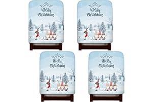 Tatuo 4 Pcs Christmas Chair Covers Chair Back Seat Slipcovers with Poinsettia Gnome Reindeer Xmas Holiday Festival Party Decorations for Dining Room Kitchen(Gnome)
