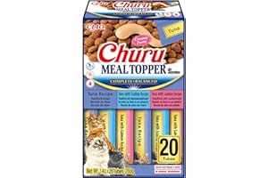 INABA Churu Meal Topper Gatos - Snack Cremoso con 3 Recetas de Atún - Condimento para Comida Seca para Gatos - Sin colorantes ni Conservantes - 280g (20 x 14g)