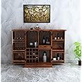 Ganpati Arts Sheesham Wood Bar Cabinet for Home Mini Bar Cabinet Solid Wooden Wine Storage Shelf Rack with Drawer & Glass Holder - (Honey Finish) 1 Year Warranty