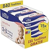 Dodot Sensitive Baby Wipes, 840 Wipes (15 Packs x 56 uds) (Packaging May Vary)