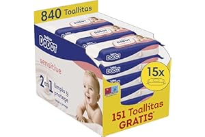 Dodot Sensitive Wipes for Baby, 15 Packs of 56 Units = 840 Wipes, Optimal Skin Protection