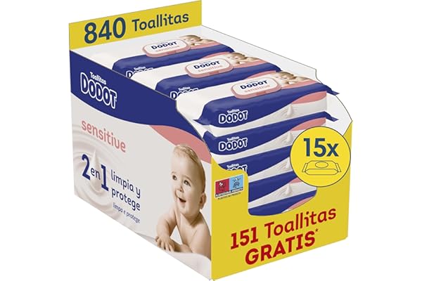 Dodot Toallitas Bebé Sensitive, 840 Toallitas (15 Packs x 56 uds) (El empaque puede variar)