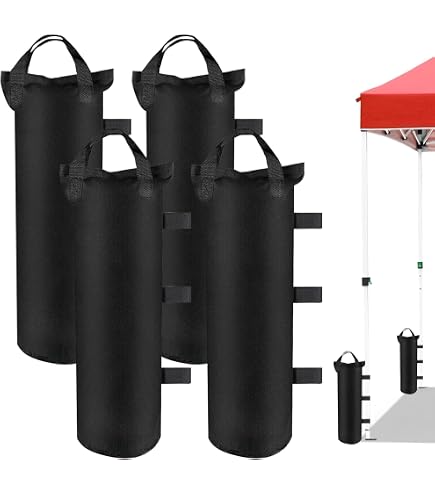 Set Da 4 Sacchi Di Sabbia In Nylon Oxford 49x20 Cm Per Gazebo, Tende E Ombrelloni – Con Cinghie In Velcro E Maniglia