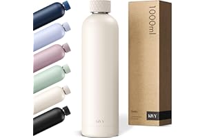 KIVY Isolierte Trinkflasche 1l Edelstahl - Auslaufsichere Thermosflasche 1l - Kohlensäure geeignet - Trinkflasche isoliert - Gym Flasche Sport - Thermo Wasserflasche Beige - Isolierflasche