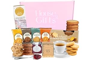 HOUSE OF GIFTS Afternoon Tea Hamper with Biscuits Gift Set For Women | Including Luxury Shortbread, Biscuits With Tea & Jam and lots more! | Gift for Mums & Dads, Grandpa or Grandma