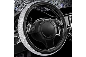 CAR PASS Bling Diamond Leather Steering Wheel Cover, with Crystal Rhinestones Sparkly Glitter, Universal Fit 36.8-38.1cm Car Wheel Protect for Women Girl Fit Suvs,Vans,Sedans,Cars,Trucks (Silver)