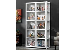 SKORDO Curio Cabinets With Glass Doors Glass Display Cabinet Curio Cabinet Display Cabinet Natural Bamboo Frame, Safe And Healthy, Double Door Design For Convenient Storage, Sealed Dustproof, Easy To Clean