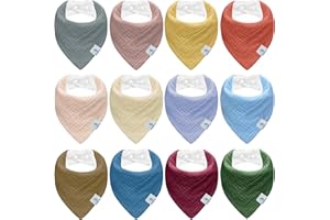 Ghguole 12 Stück Lätzchen Baby Dreieckstuch Baby,Musselin Halstuch für Junge und Mädchen,HalstücherBaby Bio-Baumwoll,Sabberlätzchen Super Saugfähige,Verstellb