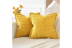 JOTOM Lot de 2 Housses de Coussins en Velours Côtelé avec L'épissage Décoratif Canapé Taie d'oreiller Doux Décoration pour Maison Salon Chambre Canapé Décoration 40x40cm (Jaune Moutarde)