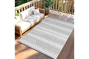 ‎TUKDAK TUKDAK Grau Outdoor Teppich Wetterfest 120x180cm, Wendbarer Outdoorteppich Matte Kunststoff Teppich, Wasserdichter Außenteppich, UV-beständige Camping Matte für Balkon Terrasse Garten RV Picknick