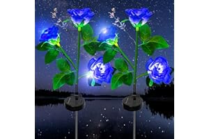 XVZ Luces solares Exterior Jardín, lámparas Decorativas LED Rosas Solares, impermeable lámpara solar con flor más grande y panel solar más ancho, para jardín césped terraza camino (azul)