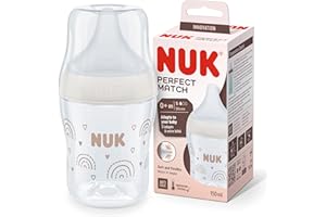 Biberón Perfect Match de NUK | +0 meses | Se adapta al paladar del bebé | Control de temperatura | Ventilación anticólico | 150 ml | Sin BPA | Tetina de silicona pequeña | Arcoíris