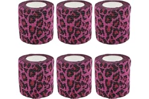 DVOFU 6 Rolls Self Adhesive Cohesive Bandages Pet Rose Red Leopard Print Pattern Elastic Bandage Non-Woven Sports Stretch Tape for Wrist Ankle Sprains （ 5cm*4.5m）
