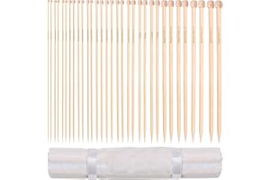 Curtzy Bamboo Knitting Needle Set - 16 Pairs of Wooden Straight Knitting Needles with Storage Case - Single Pointed in Sizes 2mm - 12mm - Each Needle Measures 34cm/13.5 inches - Beginners to Experts