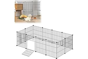 Froadp Enclos Extérieur pour Lapins et Petits Animaux de Compagnie 142x72x36cm en Métal 12 Pièces Enclos Grillagé avec Porte pour Cochons d'Inde Animaux de Compagnie Cage pour Chiots Hamsters (Noir)