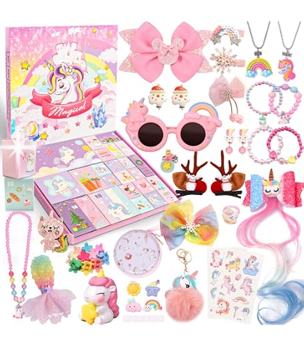Calendrier De L'Avent 2025 IZoeL – Bijoux Enfants Fille : Bracelets Et Colliers à Monter, Licorne Et Noël, Dès 4 Ans