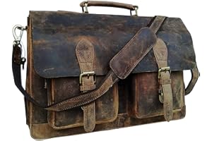 DHK DEVIL HUNTER KILLER 18 Inch Retro Buffalo Hunter Leather Laptop Messenger Bag Office Briefcase College Bag