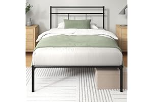 Zinus Elias łóżko 200 x 90 cm – 30 cm wysokości – metalowa rama łóżka z zagłówkiem – metalowe łóżko ze stelażem – nie wymaga łóżka kontynentalnego, wolna przestrzeń pod łóżkiem, nowoczesne wzornictwo,